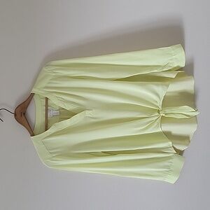 Chico's Light Chartreuse Yellow Tie Front Popover Blouse Size Small S